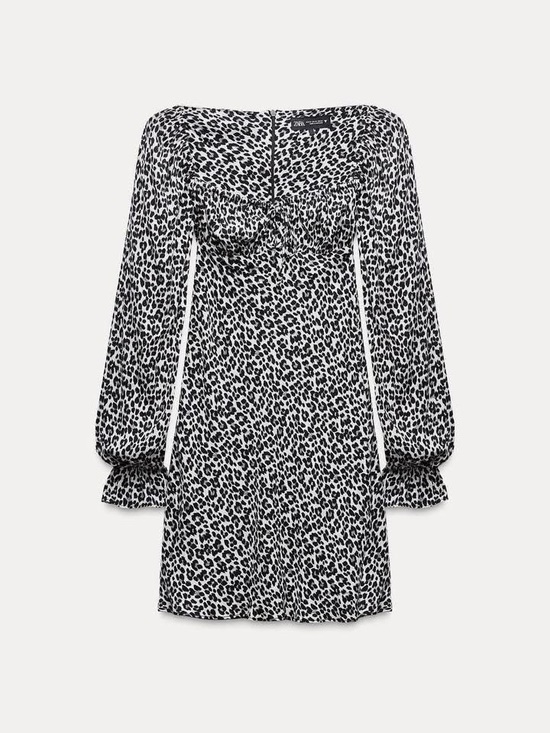 Zara Dresses & Skirts - Zara Black and White Leopard-Print Long Sleeve Mini Dress